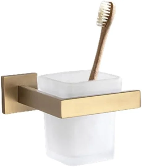 ست لوازم جانبی حمام طلایی برس خورده شامل میله حوله، جا دستمال کاغذی، جا حوله ای، قلاب، جا صابونی، فرچه توالت و جا مسواکی