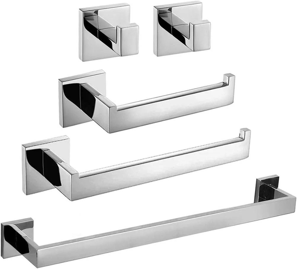 ست لوازم جانبی حمام ThinkTop، استیل ضد زنگ با روکش کروم، نصب دیواری مربعی، ست 5 تکه شامل حلقه حوله، میله حوله 60 سانتی متری، جا دستمال توالت، 2 عدد آویز لباس ست لوازم جانبی حمام ThinkTop، استیل ضد زنگ با روکش کروم، نصب دیواری مربعی، ست 5 تکه شامل حلقه حوله، میله حوله 60 سانتی متری، جا دستمال توالت، 2 عدد آویز لباس