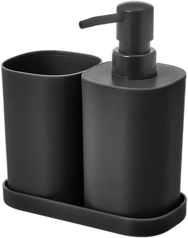 TIENDA EURASIA - ست جا مایع، جا صابونی و جا مسواکی، ست لوازم حمام، ست 3 تکه لوازم جانبی حمام، دکوراسیون حمام از جنس PP، طراحی مدرن و کاربردی (مشکی) TIENDA EURASIA - ست جا مایع، جا صابونی و جا مسواکی، ست لوازم حمام، ست 3 تکه لوازم جانبی حمام، دکوراسیون حمام از جنس PP، طراحی مدرن و کاربردی (مشکی)