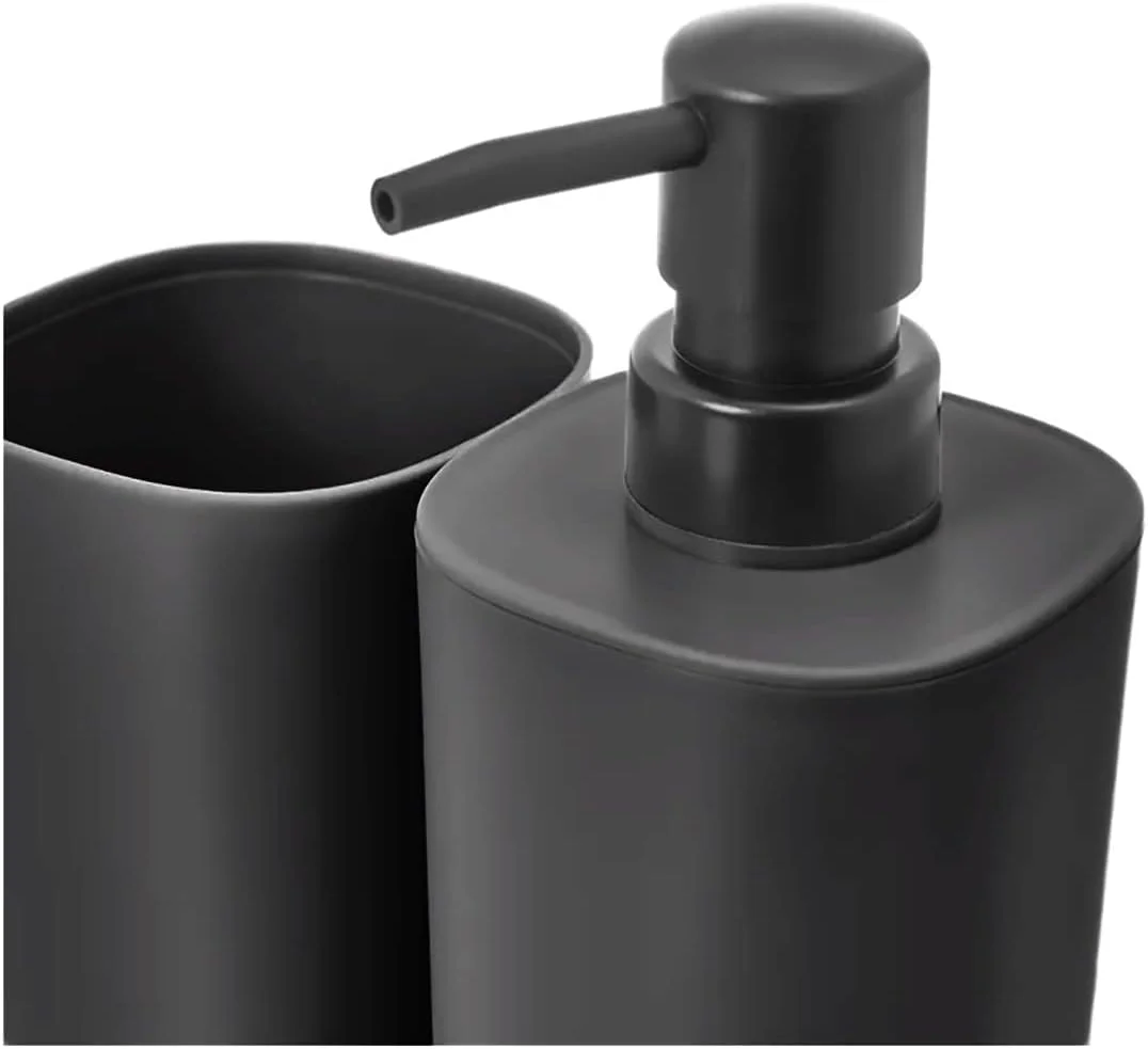 TIENDA EURASIA - ست جا مایع، جا صابونی و جا مسواکی، ست لوازم حمام، ست 3 تکه لوازم جانبی حمام، دکوراسیون حمام از جنس PP، طراحی مدرن و کاربردی (مشکی) TIENDA EURASIA - ست جا مایع، جا صابونی و جا مسواکی، ست لوازم حمام، ست 3 تکه لوازم جانبی حمام، دکوراسیون حمام از جنس PP، طراحی مدرن و کاربردی (مشکی)