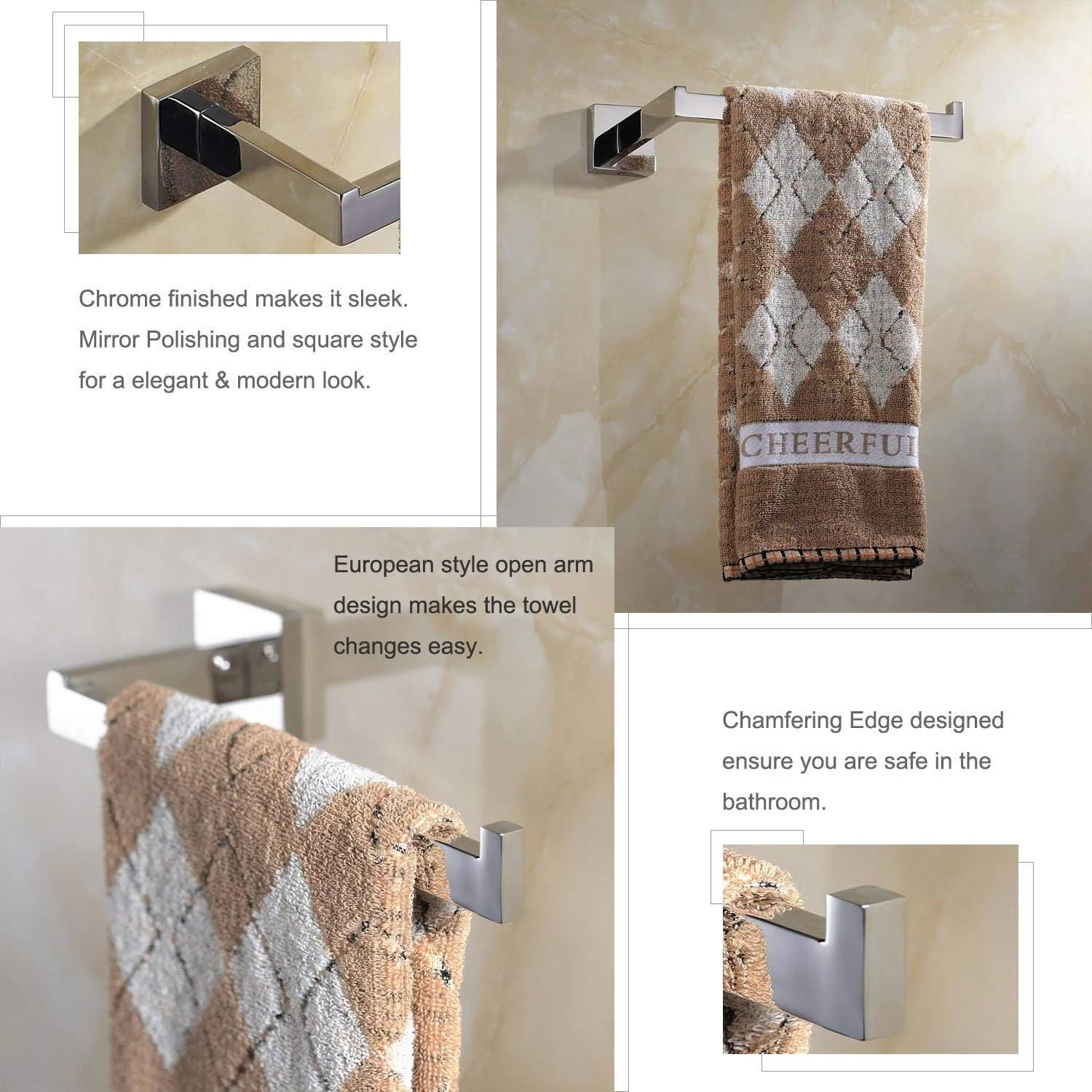 ست لوازم جانبی حمام ThinkTop، استیل ضد زنگ با روکش کروم، نصب دیواری مربعی، ست 5 تکه شامل حلقه حوله، میله حوله 60 سانتی متری، جا دستمال توالت، 2 عدد آویز لباس ست لوازم جانبی حمام ThinkTop، استیل ضد زنگ با روکش کروم، نصب دیواری مربعی، ست 5 تکه شامل حلقه حوله، میله حوله 60 سانتی متری، جا دستمال توالت، 2 عدد آویز لباس