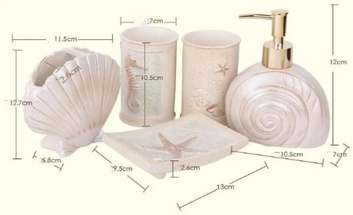 ست پنج تکه لوازم بهداشتی سرامیکی، شامل جا مسواکی، لیوان دهانشویه، جای مایع دستشویی و جا صابونی ست پنج تکه لوازم بهداشتی سرامیکی، شامل جا مسواکی، لیوان دهانشویه، جای مایع دستشویی و جا صابونی