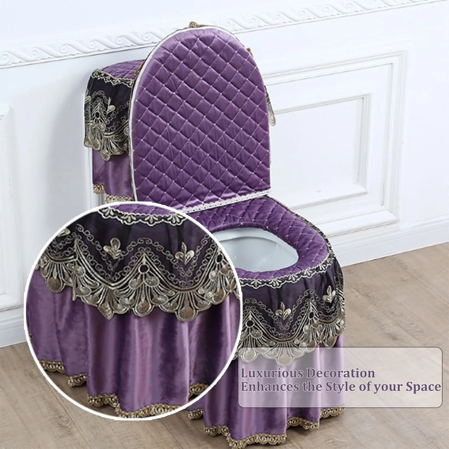 ست سه تکه روکش توالت فرنگی، ست پادری توالت مخمل توری، روکش درب توالت/روکش مخزن، لوازم جانبی دکور حمام (B) ست سه تکه روکش توالت فرنگی، ست پادری توالت مخمل توری، روکش درب توالت/روکش مخزن، لوازم جانبی دکور حمام (B)