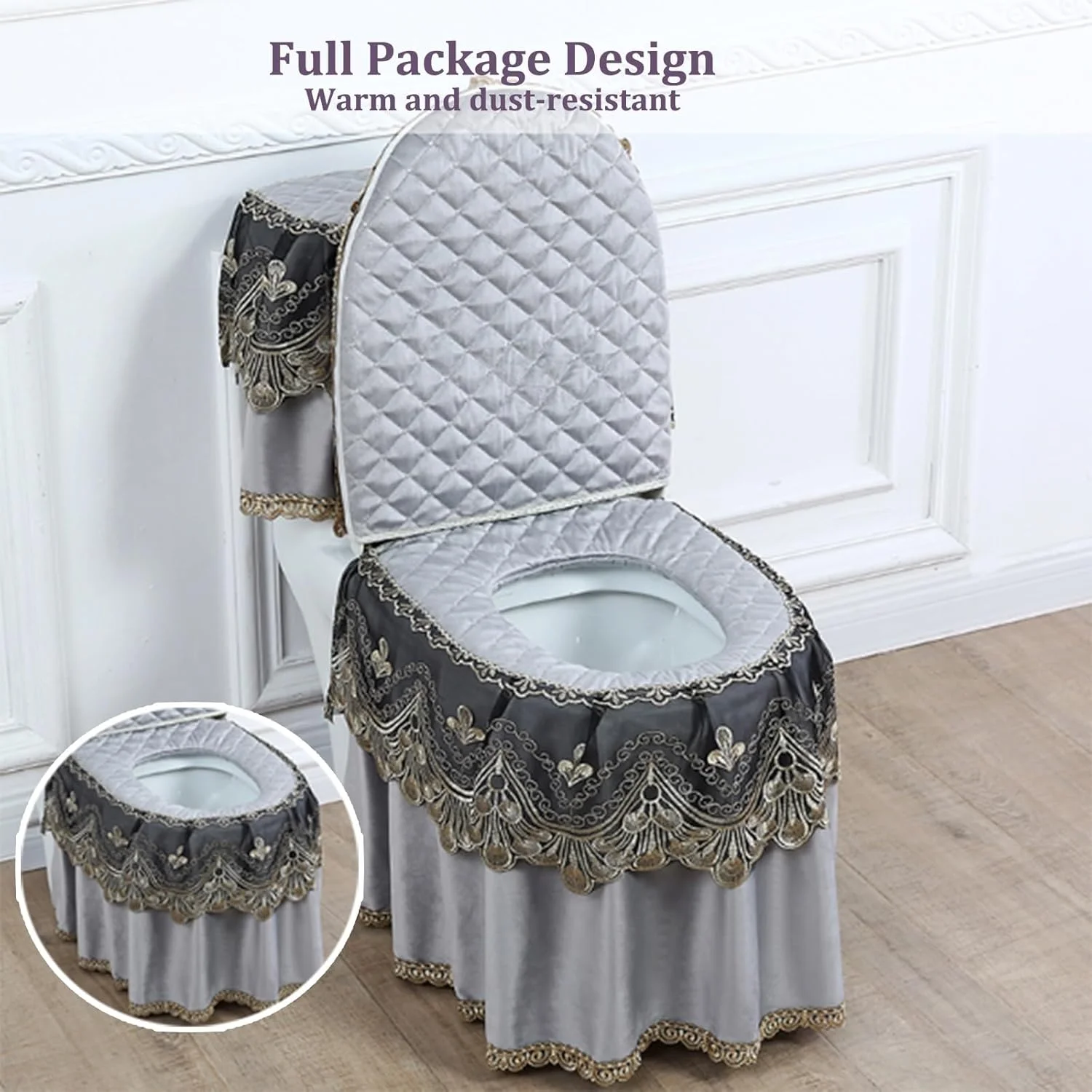 ست سه تکه روکش توالت فرنگی، ست پادری توالت مخمل توری، روکش درب توالت/روکش مخزن، لوازم جانبی دکور حمام (B) ست سه تکه روکش توالت فرنگی، ست پادری توالت مخمل توری، روکش درب توالت/روکش مخزن، لوازم جانبی دکور حمام (B)