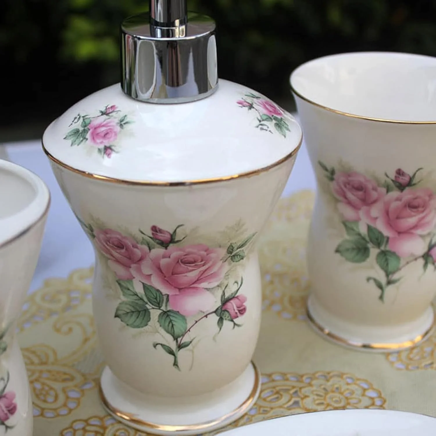 ست لوازم بهداشتی حمام 5 تکه، لوازم جانبی حمام، جا مایع صابون، جا مسواکی، لیوان حمام، جا صابونی تزئینی حمام