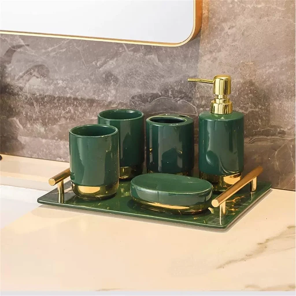 ست لوازم بهداشتی رومیزی، ست پنج تکه حمام، شامل جا مسواکی، لیوان دهانشویه، مناسب برای دکوراسیون حمام و اتاق مدل ست لوازم بهداشتی رومیزی، ست پنج تکه حمام، شامل جا مسواکی، لیوان دهانشویه، مناسب برای دکوراسیون حمام و اتاق مدل