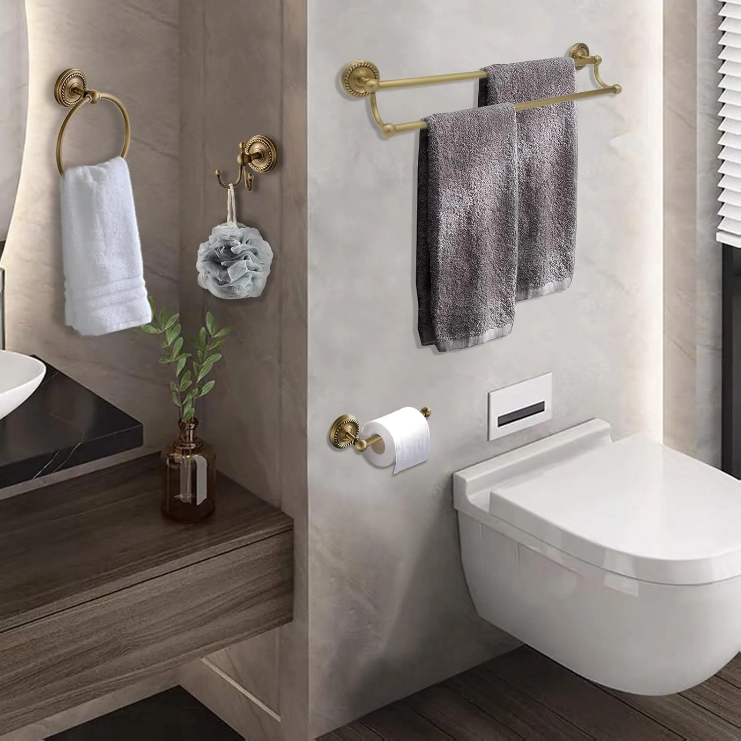 ست لوازم جانبی حمام برنجی عتیقه طلایی TooCust - شامل جا حوله ای برنجی 60 سانتی متری، لوازم جانبی حمام برنجی عتیقه - ست لوازم سخت افزاری حمام برنجی نصب شده روی دیوار ست لوازم جانبی حمام برنجی عتیقه طلایی TooCust - شامل جا حوله ای برنجی 60 سانتی متری، لوازم جانبی حمام برنجی عتیقه - ست لوازم سخت افزاری حمام برنجی نصب شده روی دیوار