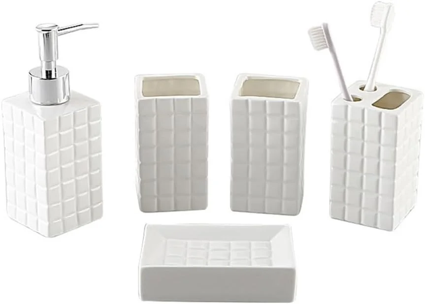 جا صابونی سرامیکی لوکس، جا مسواکی سبک وزن، ست پنج تکه تزئینی حمام، پخش کننده صابون شستشو جا صابونی سرامیکی لوکس، جا مسواکی سبک وزن، ست پنج تکه تزئینی حمام، پخش کننده صابون شستشو