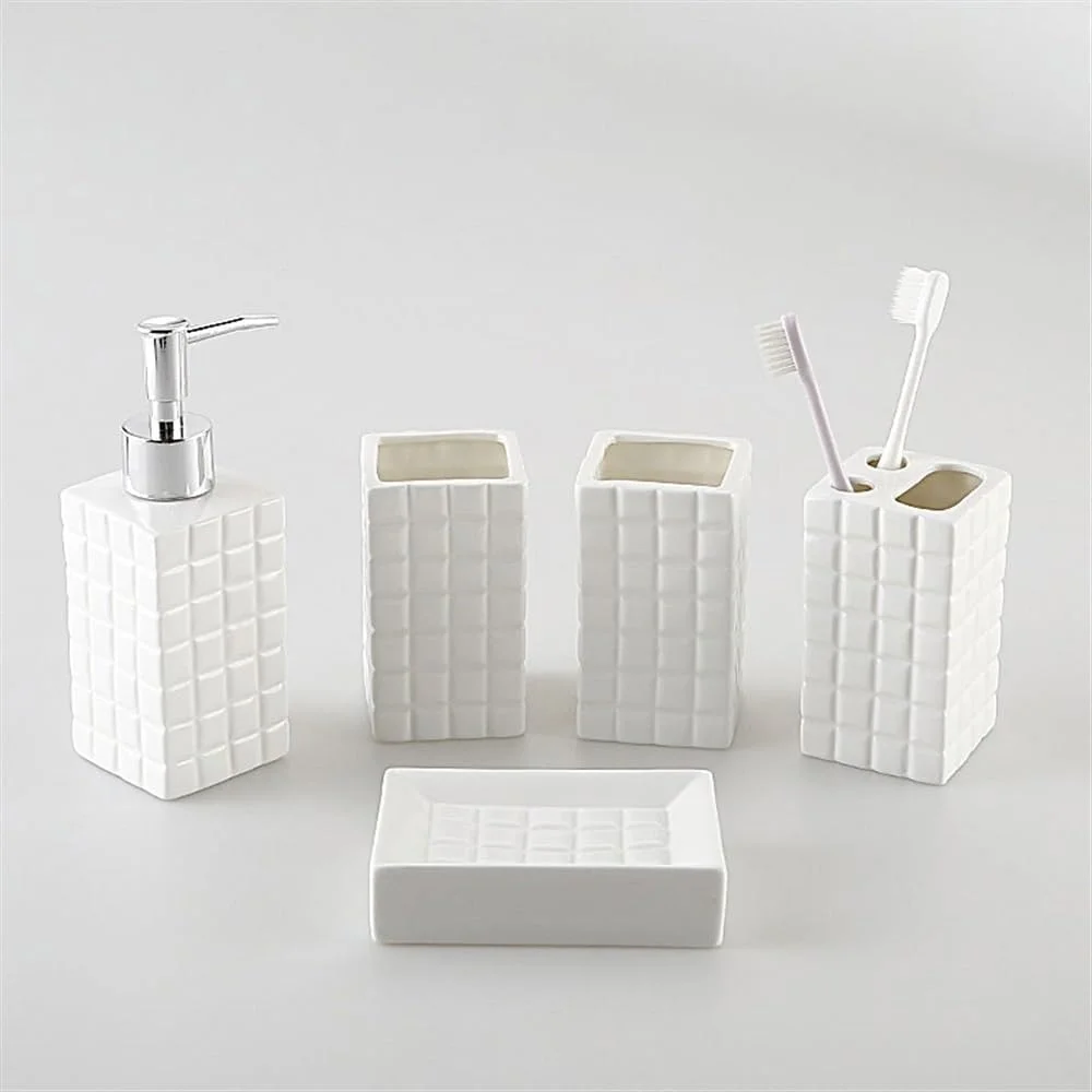 جا صابونی سرامیکی لوکس، جا مسواکی سبک وزن، ست پنج تکه تزئینی حمام، پخش کننده صابون شستشو جا صابونی سرامیکی لوکس، جا مسواکی سبک وزن، ست پنج تکه تزئینی حمام، پخش کننده صابون شستشو