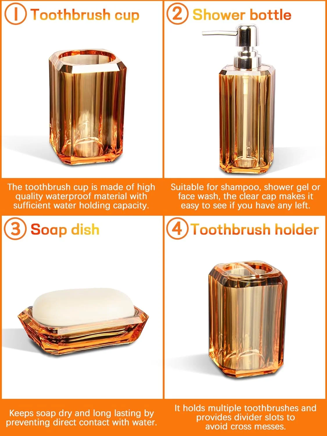 ست لوازم جانبی حمام، ست حمام آکریلیک 4 تکه، جا مایع لوسیون، لیوان، جا مسواکی، جا صابونی، مناسب برای خانه نو، خوابگاه، آپارتمان، لوازم ضروری منزل، دکوراسیون مدرن حمام ست لوازم جانبی حمام، ست حمام آکریلیک 4 تکه، جا مایع لوسیون، لیوان، جا مسواکی، جا صابونی، مناسب برای خانه نو، خوابگاه، آپارتمان، لوازم ضروری منزل، دکوراسیون مدرن حمام