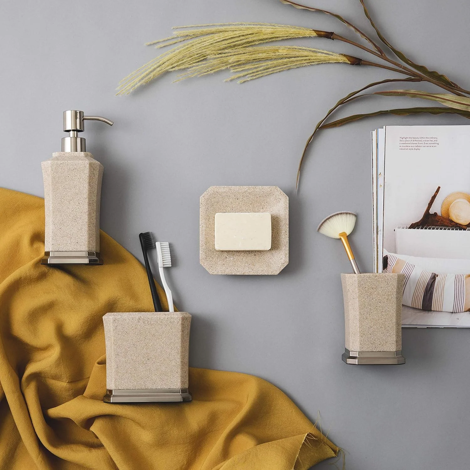 ست لوازم جانبی حمام Tydus Inc Stavoren - شامل 4 تکه: جا مایع دستشویی، جا مسواکی، لیوان و جا صابونی ست لوازم جانبی حمام Tydus Inc Stavoren - شامل 4 تکه: جا مایع دستشویی، جا مسواکی، لیوان و جا صابونی