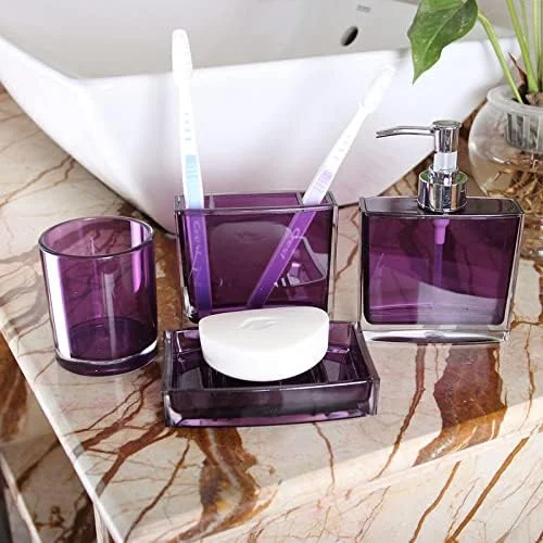 ست کامل لوازم جانبی حمام TUANYO - ست 6 تکه اکریلیک حمام - جا مسواکی، 2 عدد لیوان مسواک، جای مایع دستشویی، جای صابون و دستمال تمیز کننده برای حمام (بنفش) ست کامل لوازم جانبی حمام TUANYO - ست 6 تکه اکریلیک حمام - جا مسواکی، 2 عدد لیوان مسواک، جای مایع دستشویی، جای صابون و دستمال تمیز کننده برای حمام (بنفش)