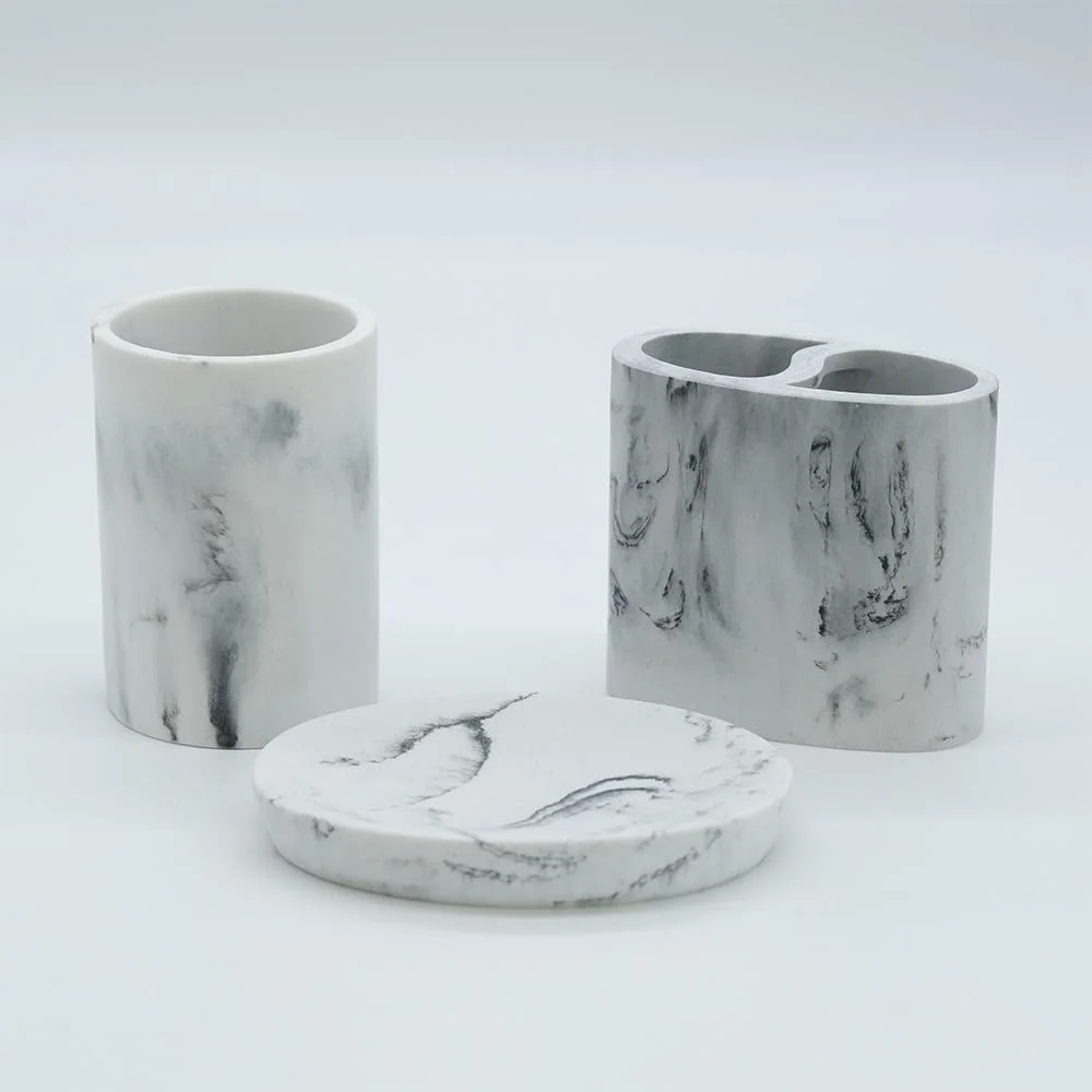 ست لوازم جانبی حمام با طرح مرمر، 3 تکه، جا مسواکی، جا صابونی و ظرف نگهداری ست لوازم جانبی حمام با طرح مرمر، 3 تکه، جا مسواکی، جا صابونی و ظرف نگهداری