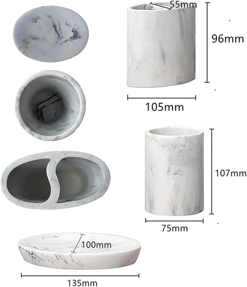 ست لوازم جانبی حمام طرح سنگ مرمر تریکس، 3 تکه، جا مسواکی، جا صابونی و ظرف نگهداری ست لوازم جانبی حمام طرح سنگ مرمر تریکس، 3 تکه، جا مسواکی، جا صابونی و ظرف نگهداری