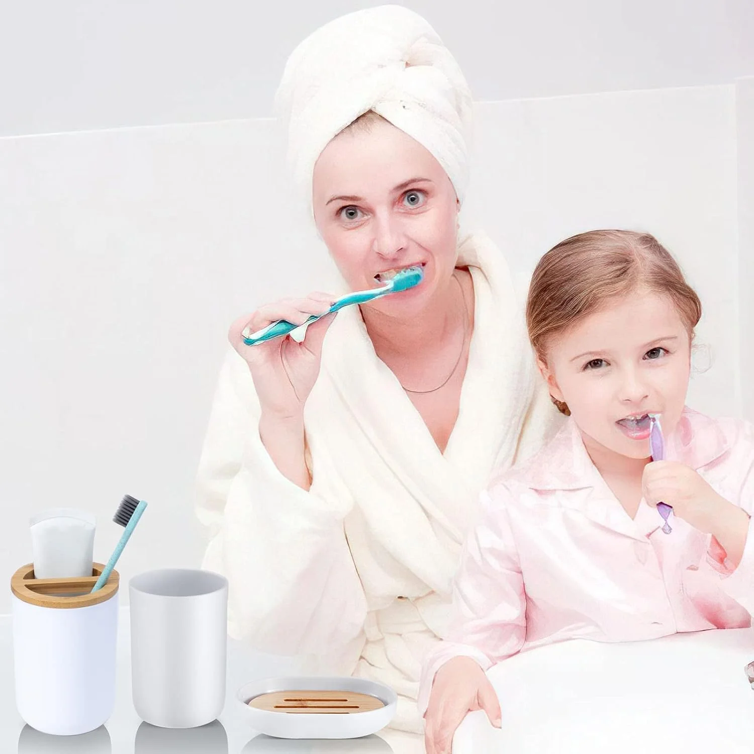 ست لوازم جانبی حمام - ست 4 تکه بامبو، جای مایع دستشویی، جا مسواکی، لیوان مسواک، جا صابونی تخلیه دار برای دوش، اتاق لباسشویی، روشویی، پیشخوان آشپزخانه، سفید ست لوازم جانبی حمام - ست 4 تکه بامبو، جای مایع دستشویی، جا مسواکی، لیوان مسواک، جا صابونی تخلیه دار برای دوش، اتاق لباسشویی، روشویی، پیشخوان آشپزخانه، سفید