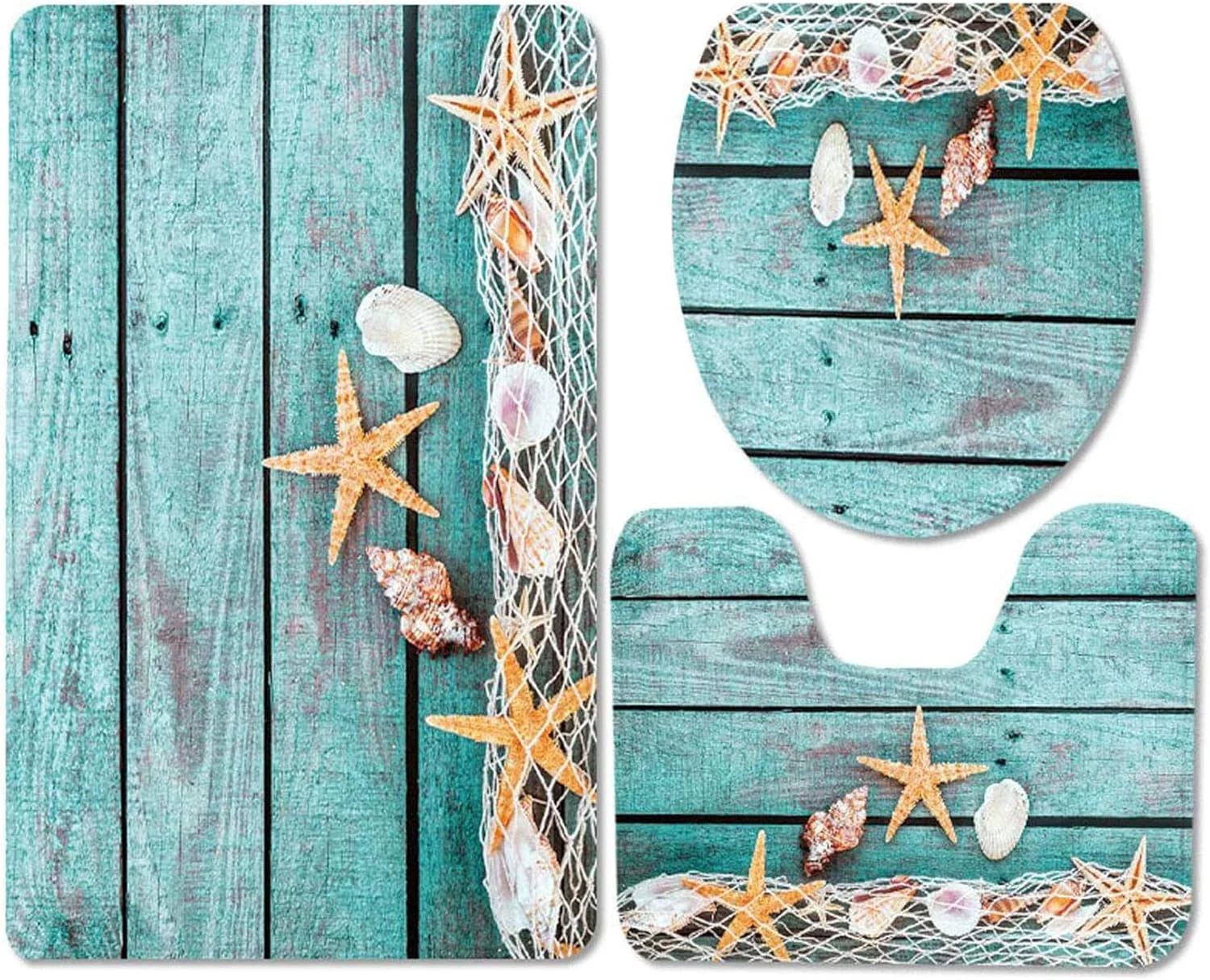 ست 3 تکه پادری حمام، نرم و بدون لغزش مناسب آشپزخانه، دوش و توالت شامل پادری مستطیلی، پادری U شکل و روکش درب توالت (طرح ستاره دریایی) ست 3 تکه پادری حمام، نرم و بدون لغزش مناسب آشپزخانه، دوش و توالت شامل پادری مستطیلی، پادری U شکل و روکش درب توالت (طرح ستاره دریایی)