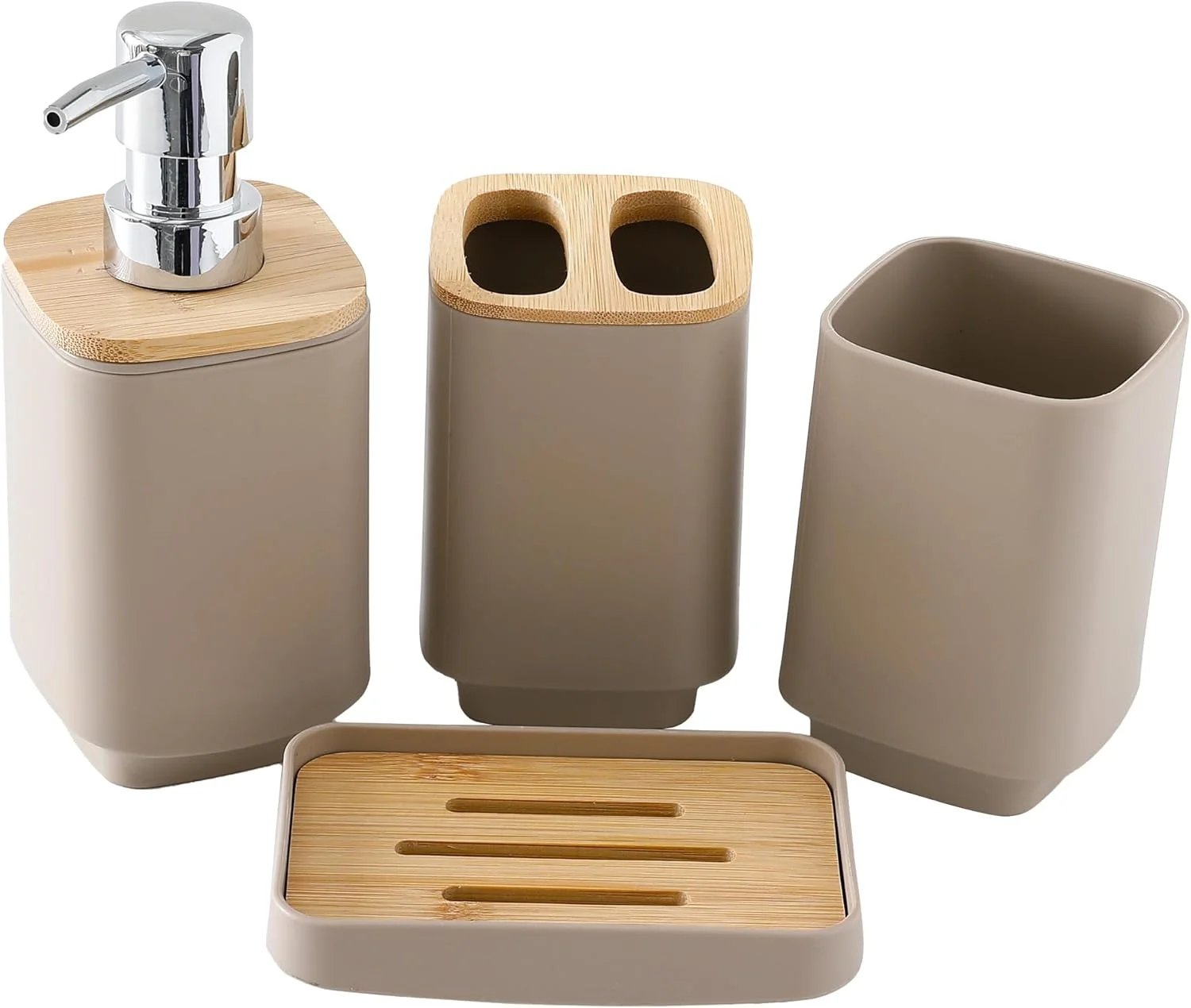 ست لوازم جانبی حمام 4 تکه UMAI | جا مایع دستشویی برای حمام (7 * 7 * 17 سانتی متر) | جا مسواکی | جا صابونی برای حمام | لیوان شستشوی دهان لوازم جانبی حمام