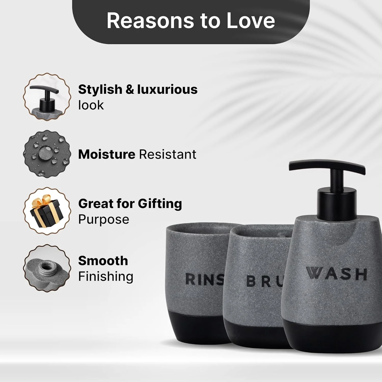 ست لوازم جانبی حمام 3 تکه ممتاز UMAI | جا مسواکی | جا مایع صابون | لیوان | مقاوم در برابر رطوبت | ضد خش | خاکستری-مشکی ست لوازم جانبی حمام 3 تکه ممتاز UMAI | جا مسواکی | جا مایع صابون | لیوان | مقاوم در برابر رطوبت | ضد خش | خاکستری-مشکی