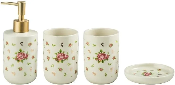 ست لوازم جانبی سرامیکی ۴ تکه UMAI برای حمام - جا مسواکی، لیوان آب، مایع ریز صابون، جای صابون (سفید) ست لوازم جانبی سرامیکی ۴ تکه UMAI برای حمام - جا مسواکی، لیوان آب، مایع ریز صابون، جای صابون (سفید)