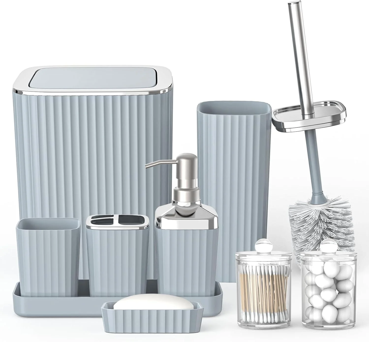 ست لوازم جانبی حمام Umimile، ست 9 تکه حمام شامل جا مسواکی، لیوان مسواک، جا مایع صابون، جا صابونی، جا برس توالت و سطل زباله (خاکستری) ست لوازم جانبی حمام Umimile، ست 9 تکه حمام شامل جا مسواکی، لیوان مسواک، جا مایع صابون، جا صابونی، جا برس توالت و سطل زباله (خاکستری)