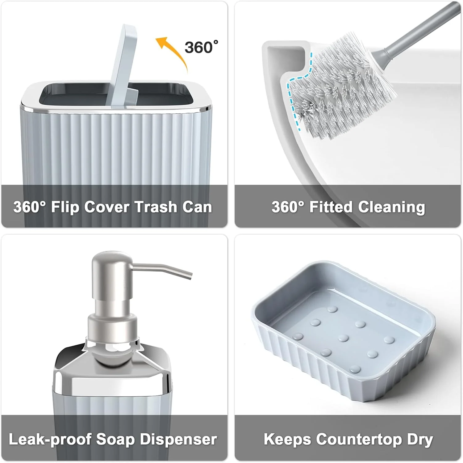 ست لوازم جانبی حمام Umimile، ست 9 تکه حمام شامل جا مسواکی، لیوان مسواک، جا مایع صابون، جا صابونی، جا برس توالت و سطل زباله (خاکستری) ست لوازم جانبی حمام Umimile، ست 9 تکه حمام شامل جا مسواکی، لیوان مسواک، جا مایع صابون، جا صابونی، جا برس توالت و سطل زباله (خاکستری)