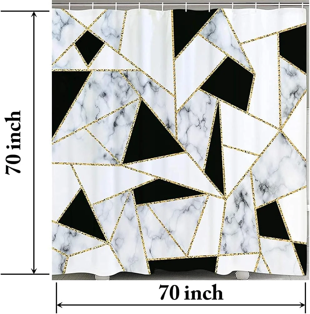 ست حمام طرح سنگ مرمر Usuallyhome، ست پرده حمام مشکی، سفید و طلایی ضد آب و بادوام با فرش های ضد لغزش و روکش درب توالت، 1 پرده حمام (12 قلاب)، 3 تکه فرش و روکش درب توالت ست حمام طرح سنگ مرمر Usuallyhome، ست پرده حمام مشکی، سفید و طلایی ضد آب و بادوام با فرش های ضد لغزش و روکش درب توالت، 1 پرده حمام (12 قلاب)، 3 تکه فرش و روکش درب توالت