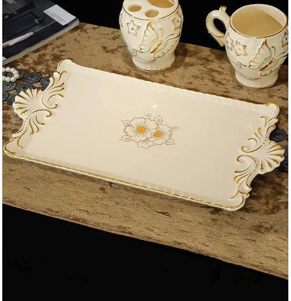 ست لوازم جانبی سرامیکی حمام با طرح قدیمی، دکور روشویی حمام با طراحی ساده شامل پمپ مایع دستشویی، جا مسواکی تقسیم شده، لیوان شستشو، جا صابونی ست لوازم جانبی سرامیکی حمام با طرح قدیمی، دکور روشویی حمام با طراحی ساده شامل پمپ مایع دستشویی، جا مسواکی تقسیم شده، لیوان شستشو، جا صابونی