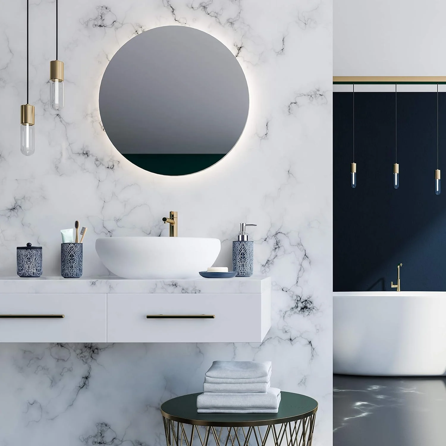 ست لوازم جانبی حمام سرمه ای ممتاز. ست حمام آبی. دکور حمام آبی. ملزومات آپارتمان جدید. جا مسواکی و جا مایع صابون آبی. ست لوازم جانبی حمام سرمه ای ممتاز. ست حمام آبی. دکور حمام آبی. ملزومات آپارتمان جدید. جا مسواکی و جا مایع صابون آبی.