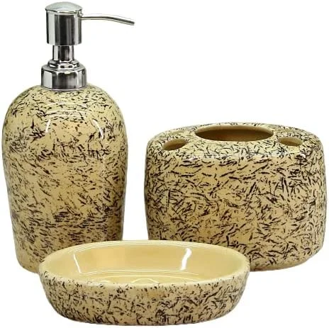 ست لوازم جانبی سرامیکی حمام Vreni برای کاربرد و دکور حمام | جا مایع صابون، جا صابونی، جا مسواکی دو رنگ صورتی/SED ست 3 تکه ست لوازم جانبی سرامیکی حمام Vreni برای کاربرد و دکور حمام | جا مایع صابون، جا صابونی، جا مسواکی دو رنگ صورتی/SED ست 3 تکه