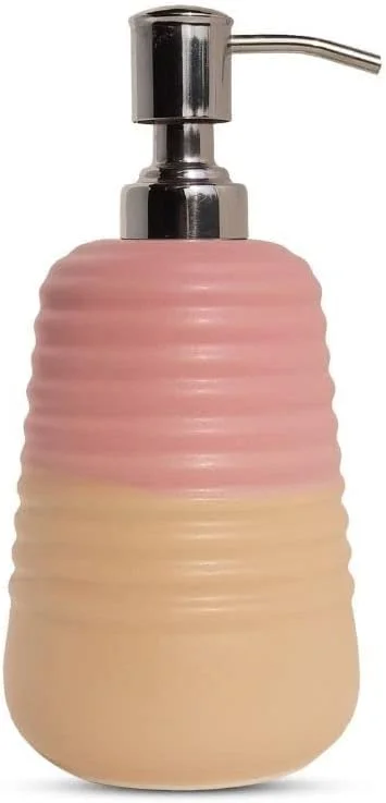 ست لوازم جانبی سرامیکی حمام Vreni برای دکوراسیون کاربردی و حمام | جا مایع صابون، جا صابونی، جا مسواکی دو رنگ صورتی/سفید، ست 3 تکه ست لوازم جانبی سرامیکی حمام Vreni برای دکوراسیون کاربردی و حمام | جا مایع صابون، جا صابونی، جا مسواکی دو رنگ صورتی/سفید، ست 3 تکه