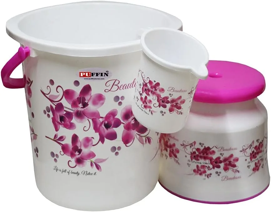 ست ۶ تکه لوازم حمام طرح گل E-WARE شامل سطل، لگن، لیوان ۱ لیتری، چهارپایه، سطل زباله و جا صابونی (آبی) ست ۶ تکه لوازم حمام طرح گل E-WARE شامل سطل، لگن، لیوان ۱ لیتری، چهارپایه، سطل زباله و جا صابونی (آبی)