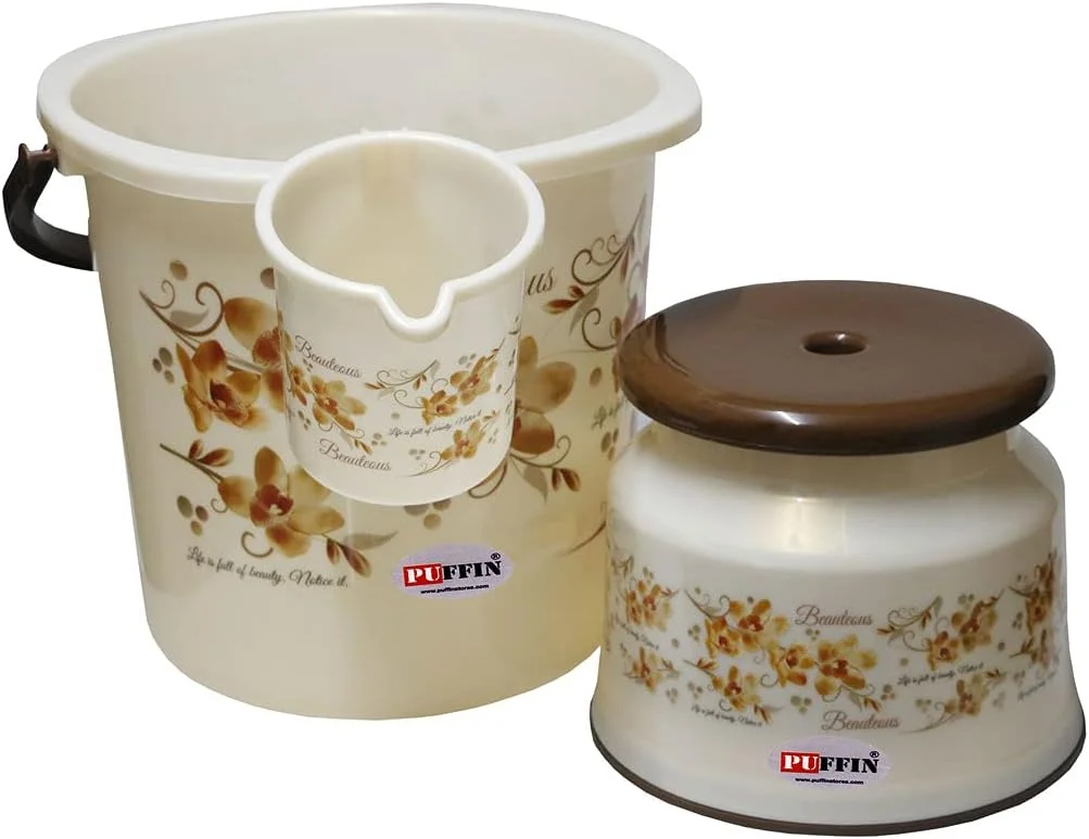 ست ۶ تکه لوازم حمام طرح گل E-WARE شامل سطل، لگن، لیوان ۱ لیتری، چهارپایه، سطل زباله و جا صابونی (آبی) ست ۶ تکه لوازم حمام طرح گل E-WARE شامل سطل، لگن، لیوان ۱ لیتری، چهارپایه، سطل زباله و جا صابونی (آبی)