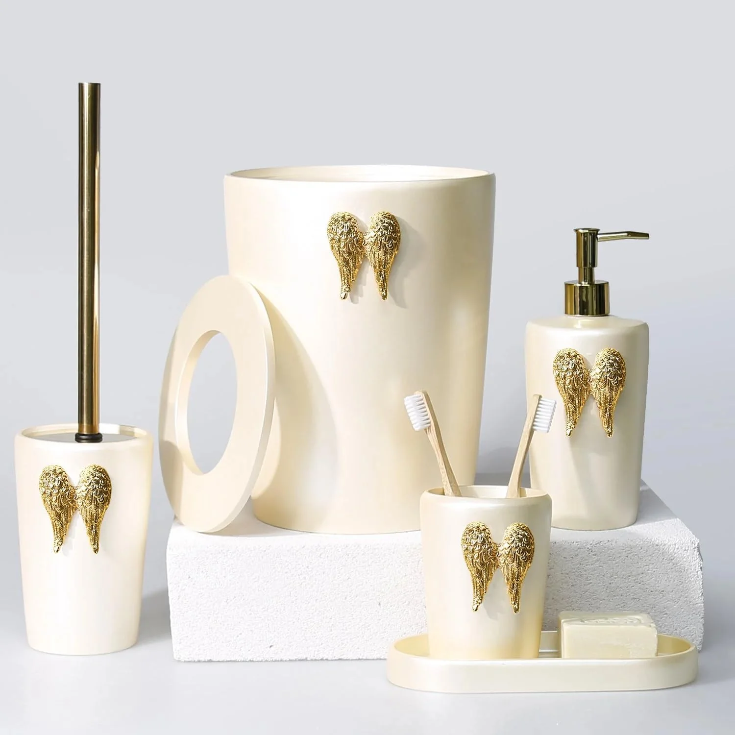 ست ۵ تکه لوازم حمام Wings رنگ مرواریدی ست ۵ تکه لوازم حمام Wings رنگ مرواریدی