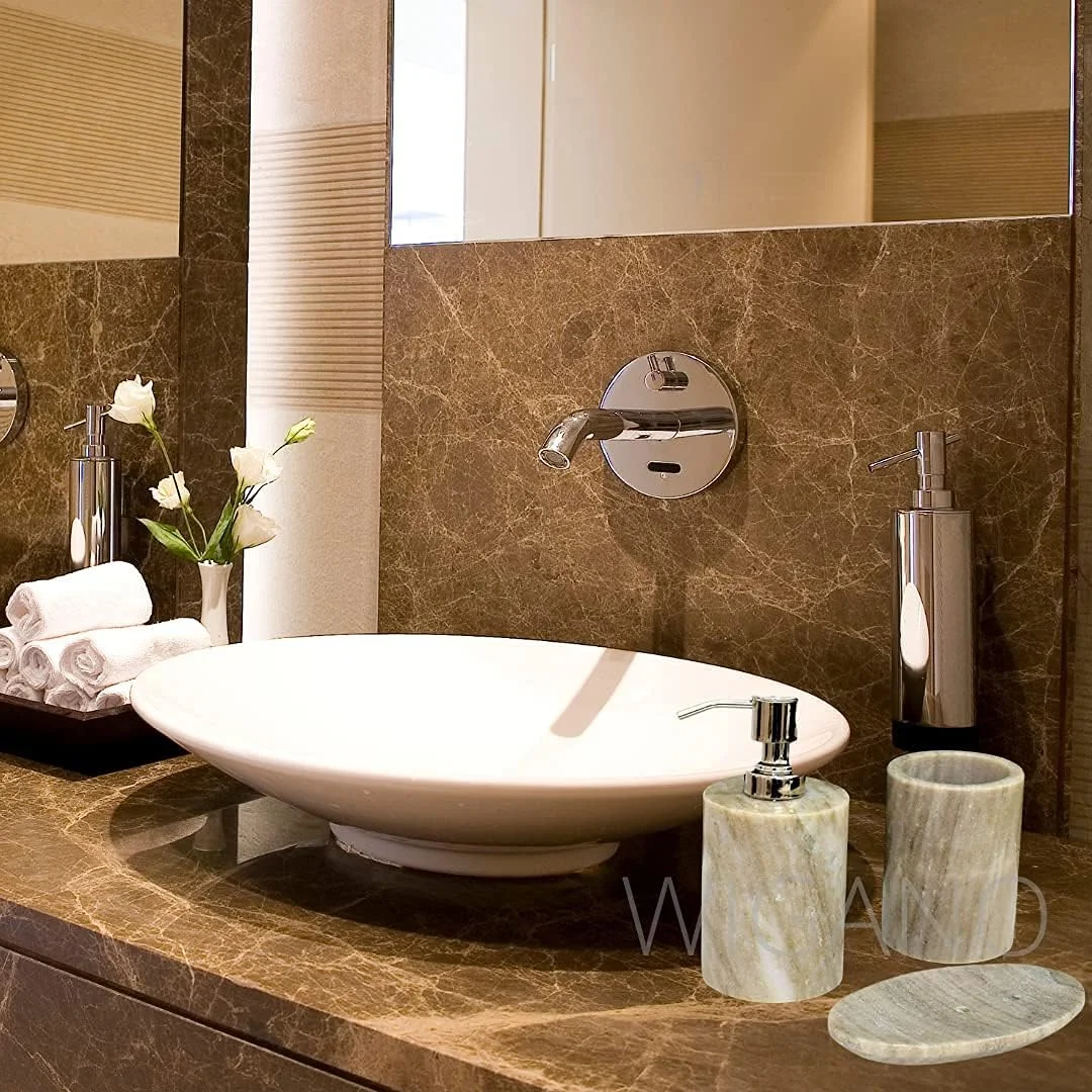 ست لوازم جانبی حمام سنگی خالص ویگانو. ست حمام سنگی با پمپ پرداخت کروم ست لوازم جانبی حمام سنگی خالص ویگانو. ست حمام سنگی با پمپ پرداخت کروم