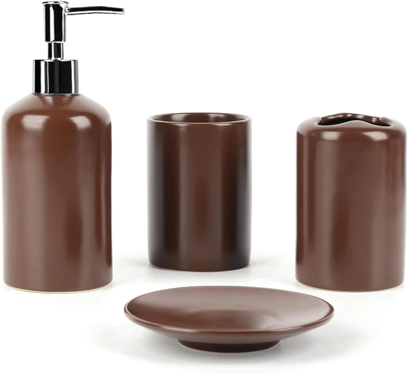ست لوازم جانبی حمام سرامیکی ۴ تکه WPM WORLD PRODUCTS MART - قهوه ای - کیت کامل دکور حمام ما شامل جای مایع دستشویی یا لوسیون، جا مسواکی، لیوان و جای صابون است. ست لوازم جانبی حمام سرامیکی ۴ تکه WPM WORLD PRODUCTS MART - قهوه ای - کیت کامل دکور حمام ما شامل جای مایع دستشویی یا لوسیون، جا مسواکی، لیوان و جای صابون است.