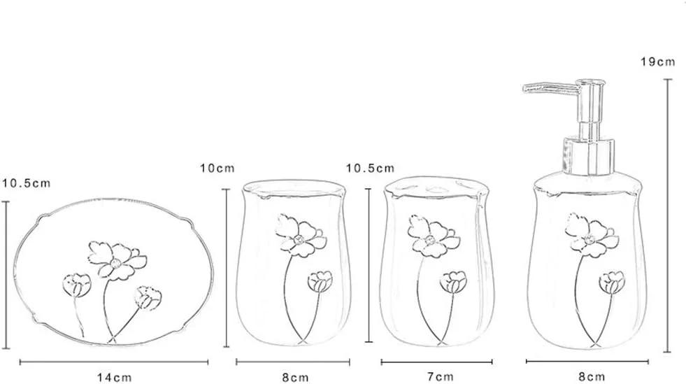 ست لوازم جانبی سرامیکی حمام 5 تکه طرح گلدار با نوار طلایی شامل جا مایع لوسیون، جا مسواکی، 2 عدد لیوان و جا صابونی ست لوازم جانبی سرامیکی حمام 5 تکه طرح گلدار با نوار طلایی شامل جا مایع لوسیون، جا مسواکی، 2 عدد لیوان و جا صابونی
