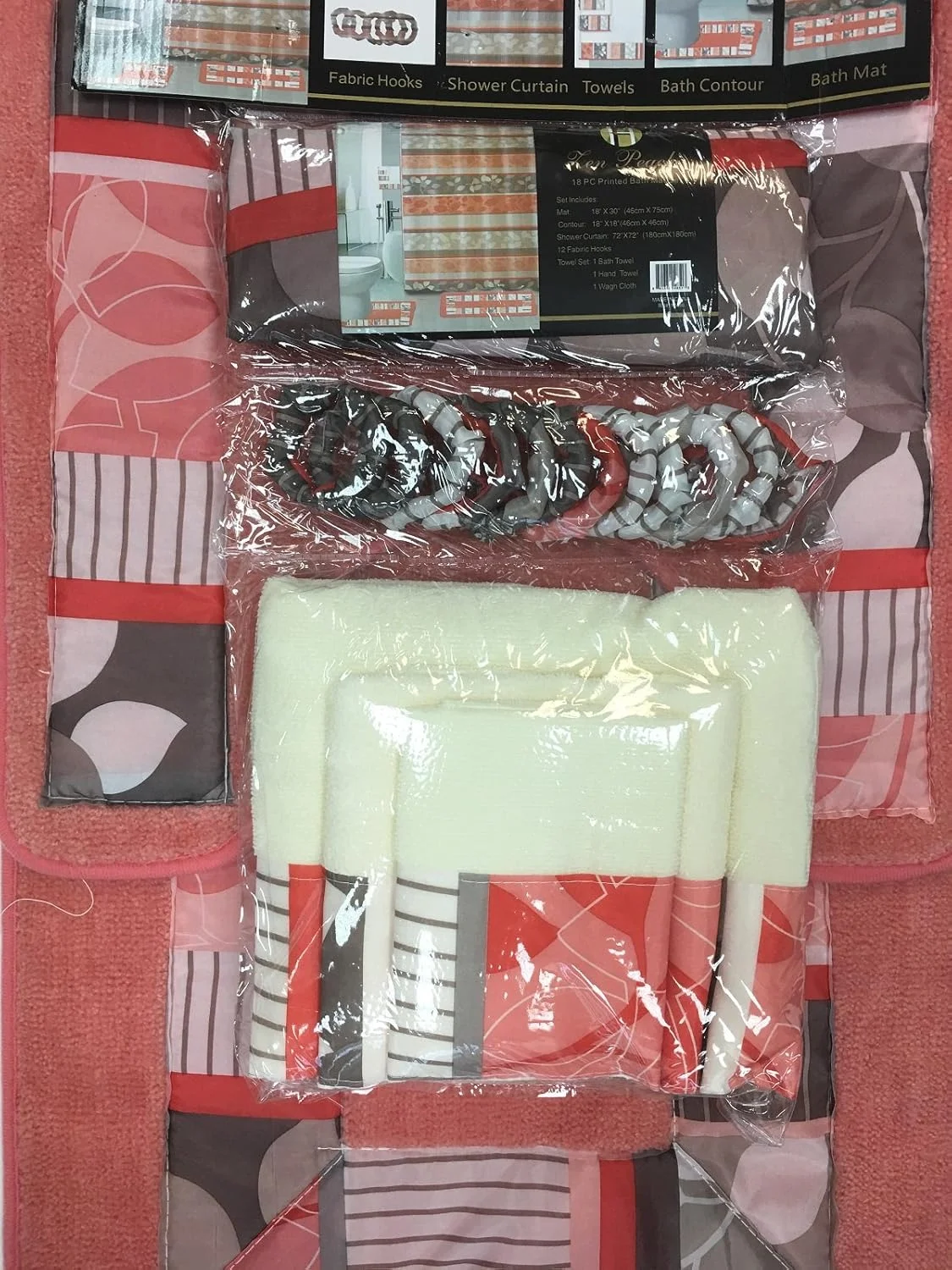 ست ۱۸ تکه لوازم حمام Zen شامل: ۲ عدد پادری/زیرپایی، ۱ عدد پرده حمام پارچه ای، ۱۲ عدد حلقه پارچه ای، ست حوله تزئینی ۳ تکه (هلویی) ست ۱۸ تکه لوازم حمام Zen شامل: ۲ عدد پادری/زیرپایی، ۱ عدد پرده حمام پارچه ای، ۱۲ عدد حلقه پارچه ای، ست حوله تزئینی ۳ تکه (هلویی)