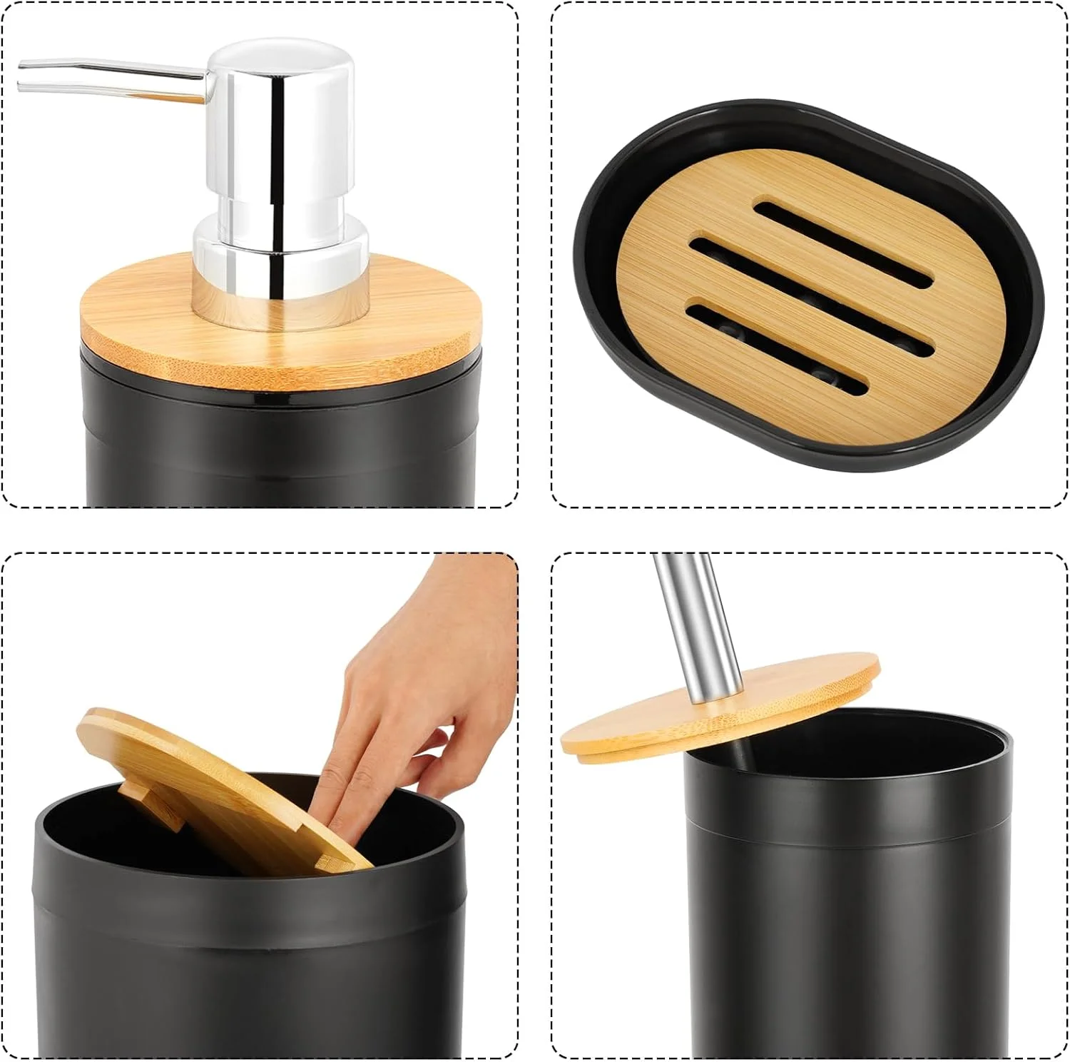 ست لوازم جانبی حمام، ست 6 تکه لوازم پلاستیکی حمام شامل سطل زباله، جا مسواکی، لیوان پلاستیکی، جا صابونی، جا لوسیون، برس توالت و جا برس توالت ست لوازم جانبی حمام، ست 6 تکه لوازم پلاستیکی حمام شامل سطل زباله، جا مسواکی، لیوان پلاستیکی، جا صابونی، جا لوسیون، برس توالت و جا برس توالت