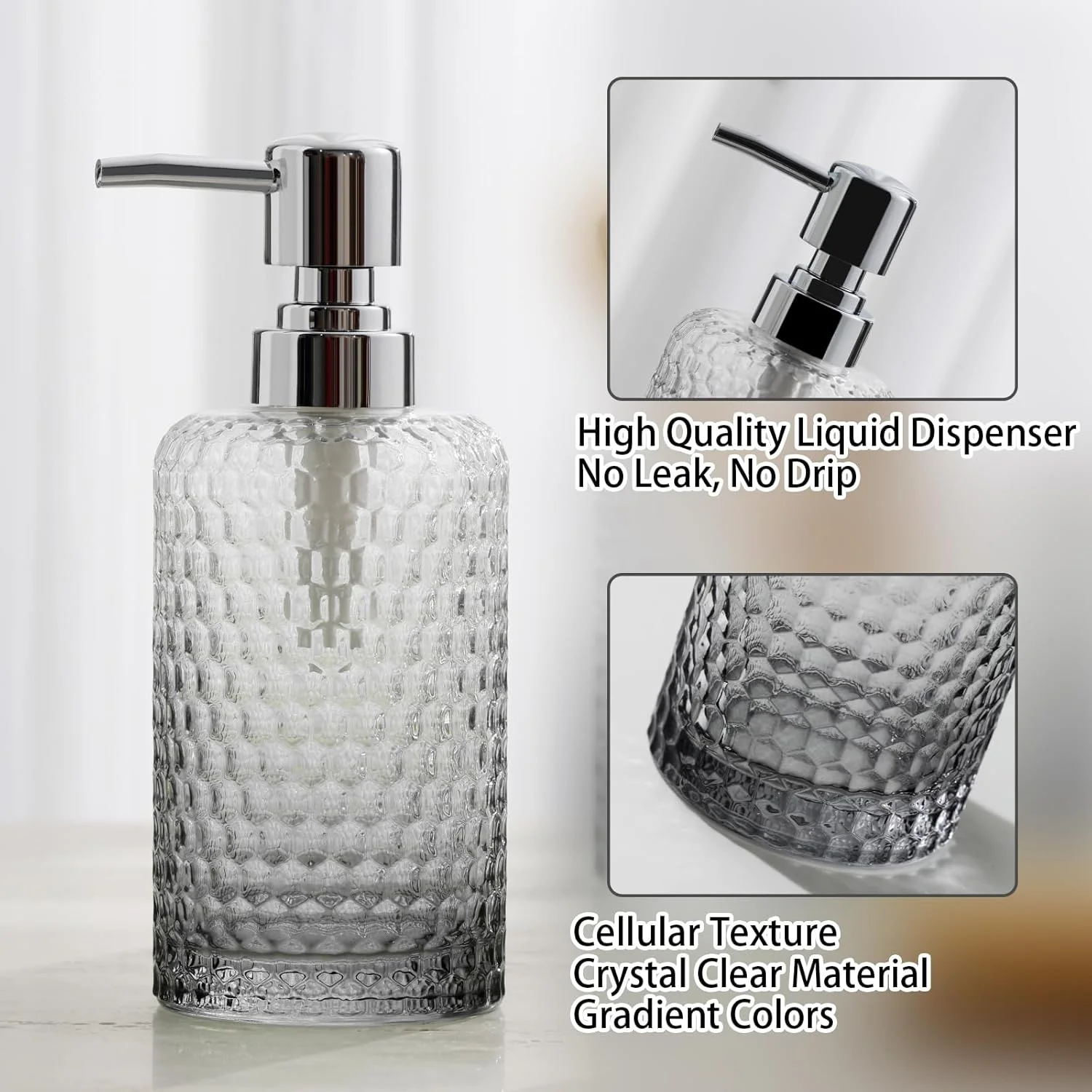 ست لوازم جانبی حمام WUUAHOME، ست حمام شیشه ای شفاف 4 تکه، جا مایع دستشویی، جا مسواکی، لیوان، جای صابون برای سازمان دهنده های دکور حمام مدرن و سینک رومیزی (خاکستری) ست لوازم جانبی حمام WUUAHOME، ست حمام شیشه ای شفاف 4 تکه، جا مایع دستشویی، جا مسواکی، لیوان، جای صابون برای سازمان دهنده های دکور حمام مدرن و سینک رومیزی (خاکستری)