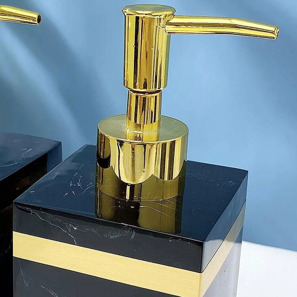 ست لوازم جانبی حمام 7 تکه - جا مایع صابون، جا مسواکی، لیوان، جا صابونی، جا پنبه و سینی، بطری های رزینی طرح سنگ مرمر (رنگ: سفید)