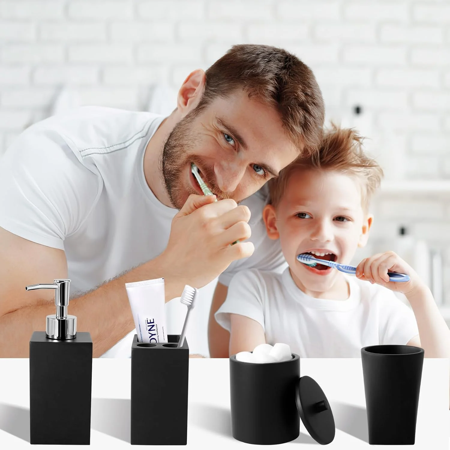 ست لوازم حمام رزینی مشکی XLHOMO، ست 5 تکه لوازم حمام مشکی با جا صابونی خود تخلیه، جا مسواکی دکور مدرن حمام منزل ست لوازم حمام رزینی مشکی XLHOMO، ست 5 تکه لوازم حمام مشکی با جا صابونی خود تخلیه، جا مسواکی دکور مدرن حمام منزل