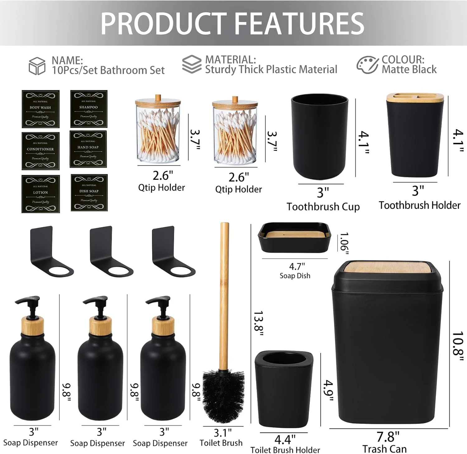 ست لوازم جانبی حمام مشکی 19 تکه، ست حمام با سطل زباله، جا مایع صابون دیواری 3 تکه بدون نیاز به دریل 500 میلی لیتری، جا مسواکی، جا صابونی، لیوان، جا پنبه ست لوازم جانبی حمام مشکی 19 تکه، ست حمام با سطل زباله، جا مایع صابون دیواری 3 تکه بدون نیاز به دریل 500 میلی لیتری، جا مسواکی، جا صابونی، لیوان، جا پنبه