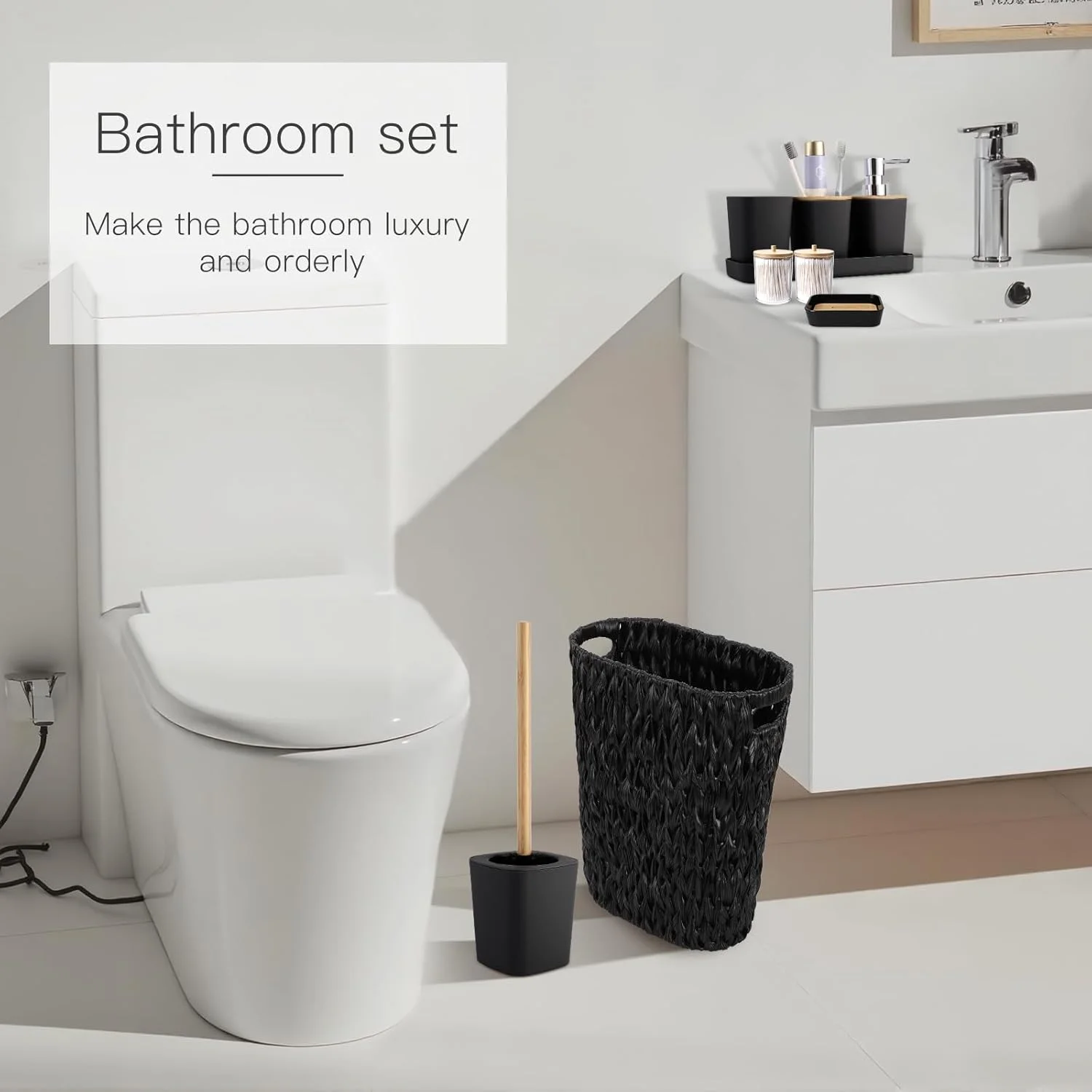 ست لوازم جانبی مشکی حمام به همراه سطل زباله حصیری، ست لوازم جانبی حمام، سطل زباله کوچک برای اتاق خواب و حمام…