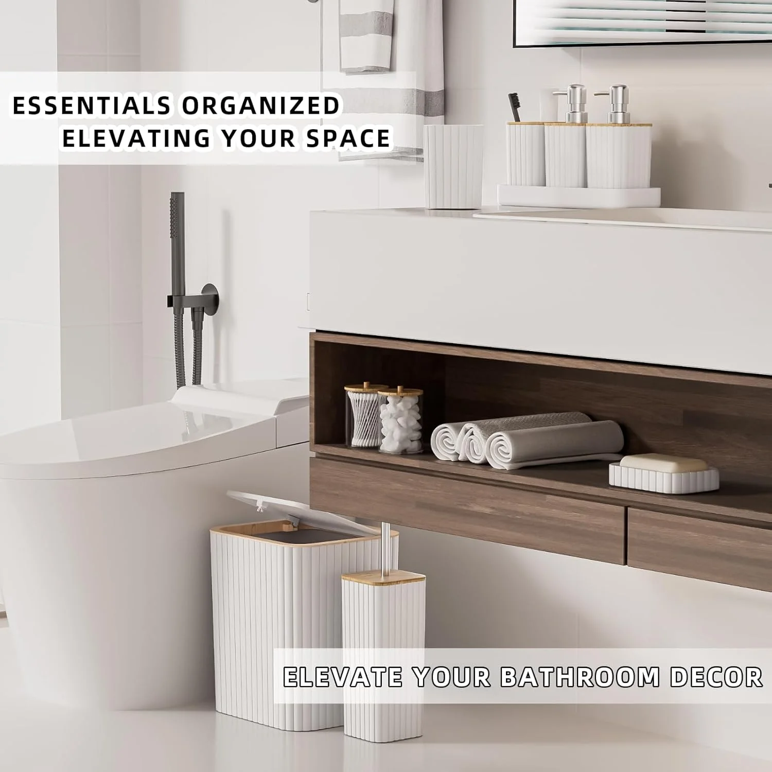 ست لوازم جانبی حمام XLHOMO - ست حمام سفید شیک، ست لوازم جانبی حمام 10 تکه، برس توالت، سطل زباله، جا پنبه ای و جا مایع دستشویی