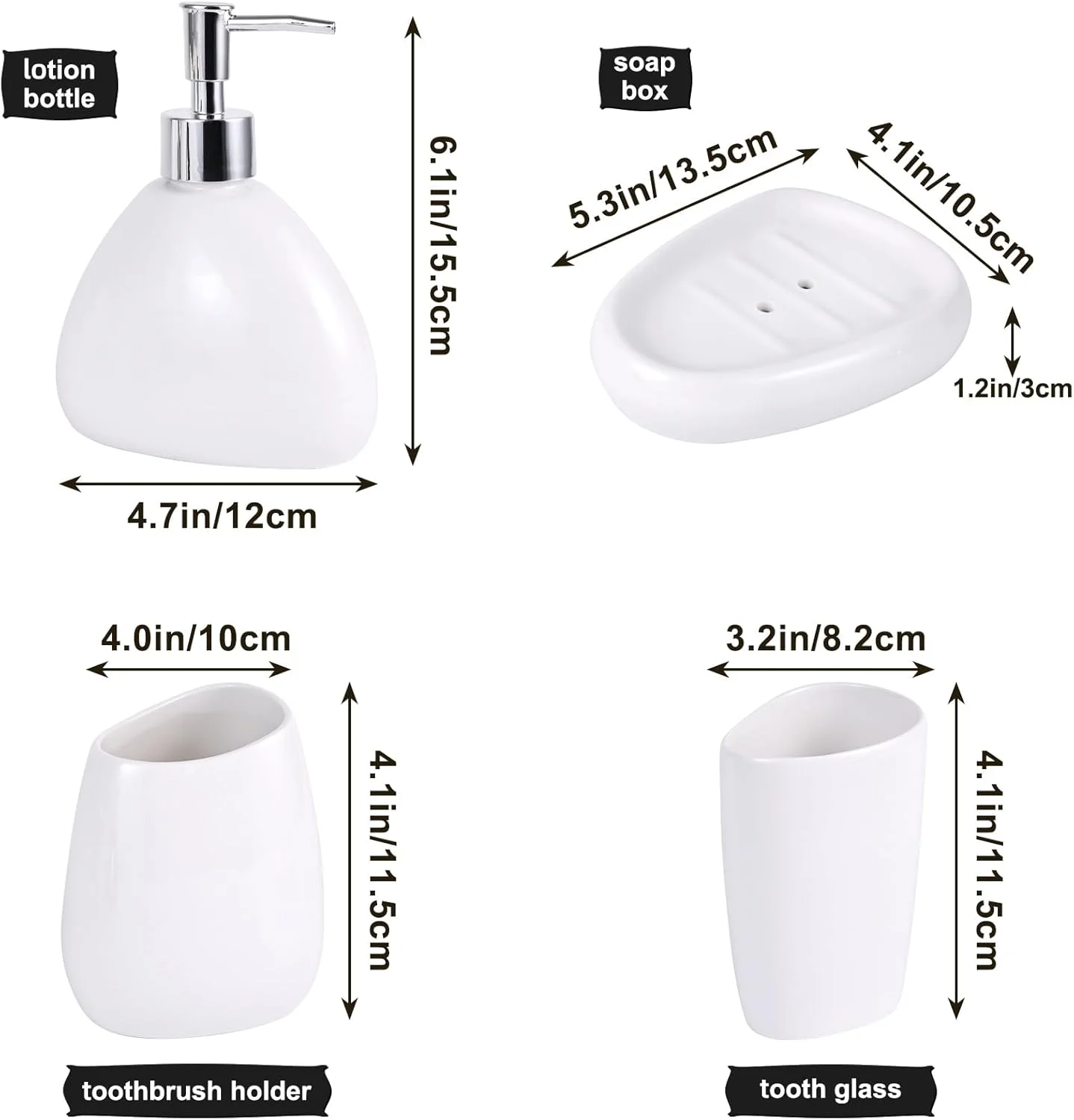 ست لوازم سرامیکی آبکاری شده 4 تکه زیبا برای حمام، شامل جا مایع لوسیون، لیوان دهانشویه، جا صابونی، جا مسواکی، ست دکوری مدرن حمام (سفید) ست لوازم سرامیکی آبکاری شده 4 تکه زیبا برای حمام، شامل جا مایع لوسیون، لیوان دهانشویه، جا صابونی، جا مسواکی، ست دکوری مدرن حمام (سفید)