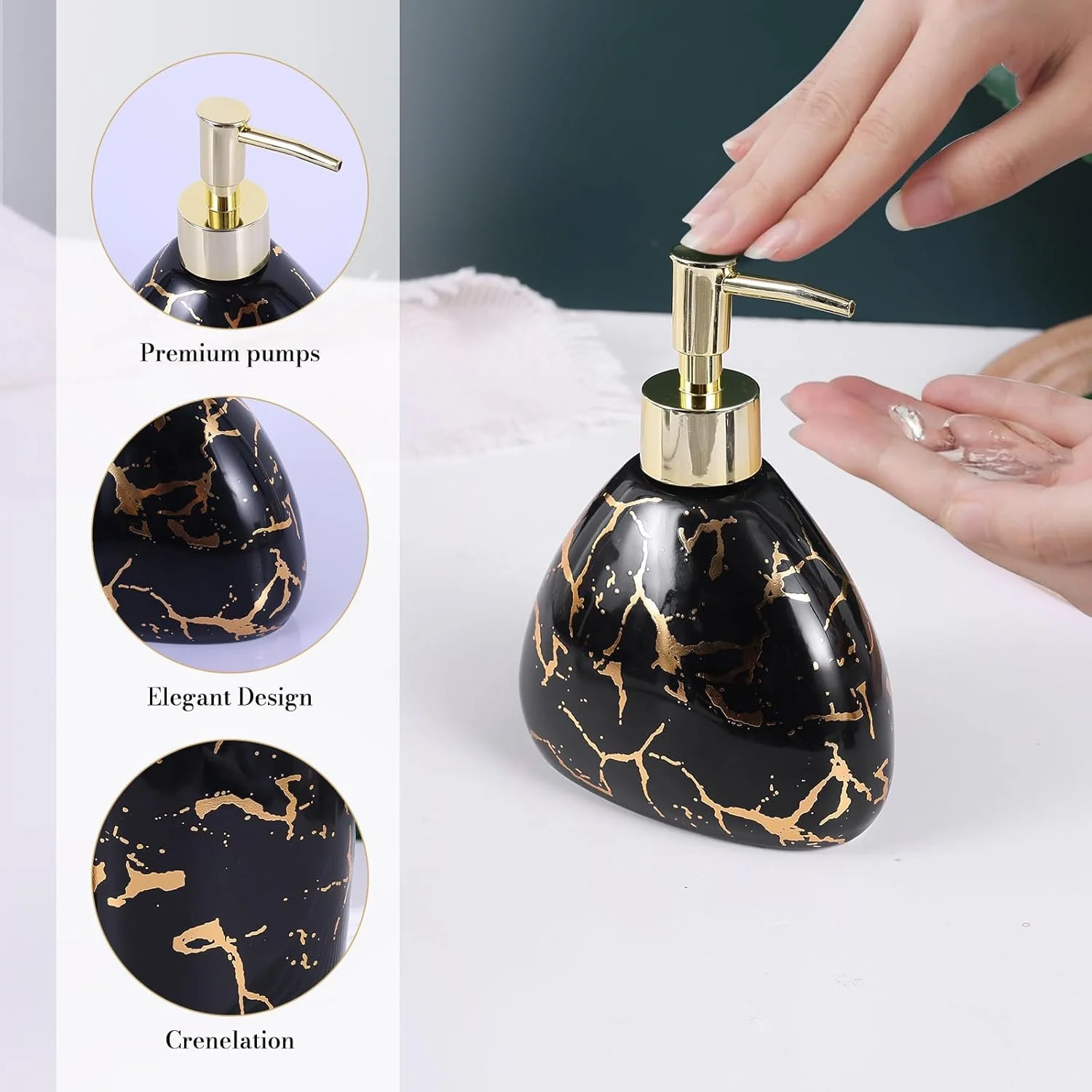 ست لوازم سرامیکی شیک 6 تکه برای حمام، شامل جا مایع لوسیون، لیوان دهانشویه، بشقاب آرایش، جا صابونی، جا مسواکی و سینی، ست دکوراسیون مدرن حمام (مشکی) ست لوازم سرامیکی شیک 6 تکه برای حمام، شامل جا مایع لوسیون، لیوان دهانشویه، بشقاب آرایش، جا صابونی، جا مسواکی و سینی، ست دکوراسیون مدرن حمام (مشکی)