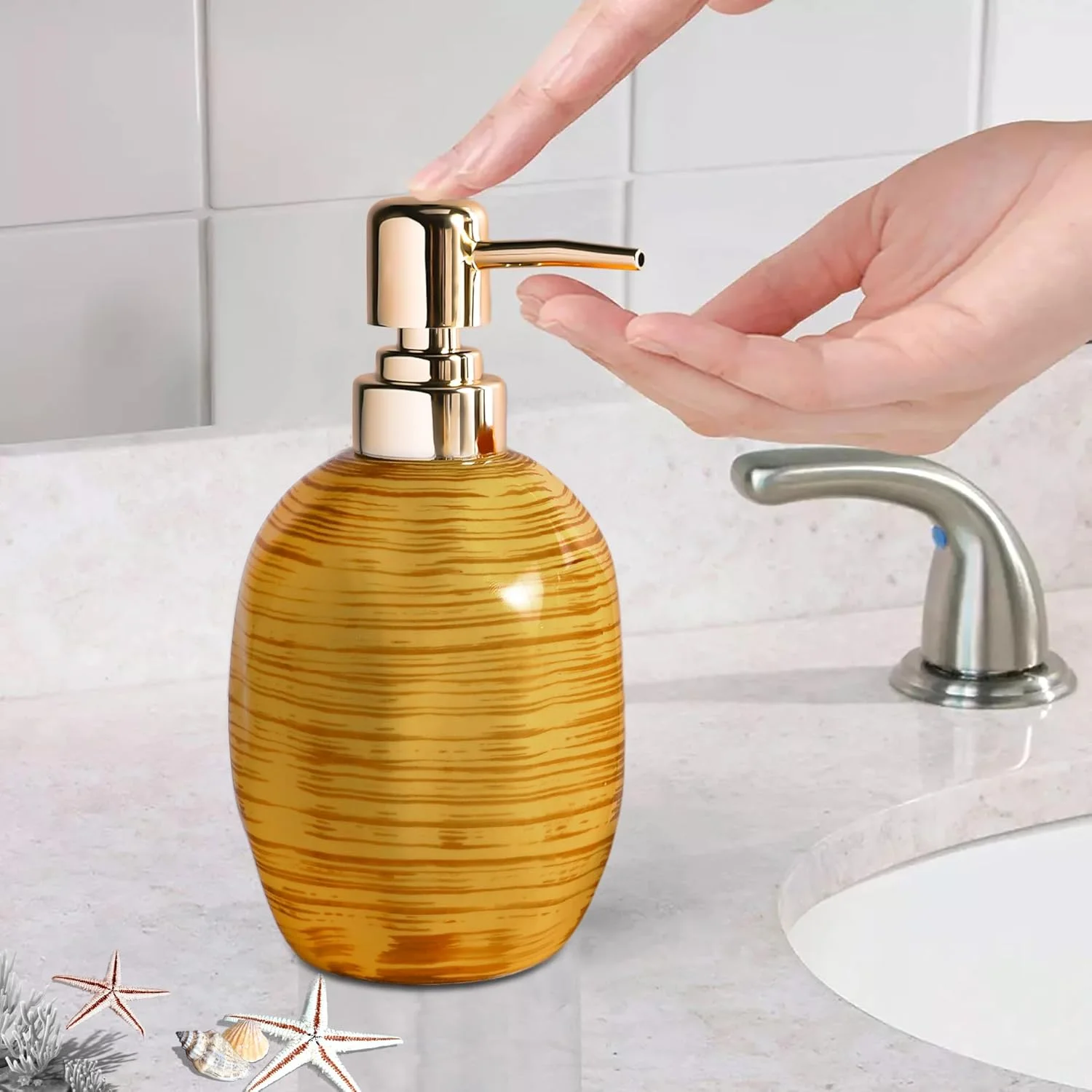 ست لوازم جانبی حمام YabcY، ست 3 تکه با طرح سنگ مرمر شامل جای مایع دستشویی و جا مسواکی، مناسب برای دکوراسیون آپارتمان و سرویس بهداشتی، ست سرامیکی، هدیه خاص، زرد ست لوازم جانبی حمام YabcY، ست 3 تکه با طرح سنگ مرمر شامل جای مایع دستشویی و جا مسواکی، مناسب برای دکوراسیون آپارتمان و سرویس بهداشتی، ست سرامیکی، هدیه خاص، زرد