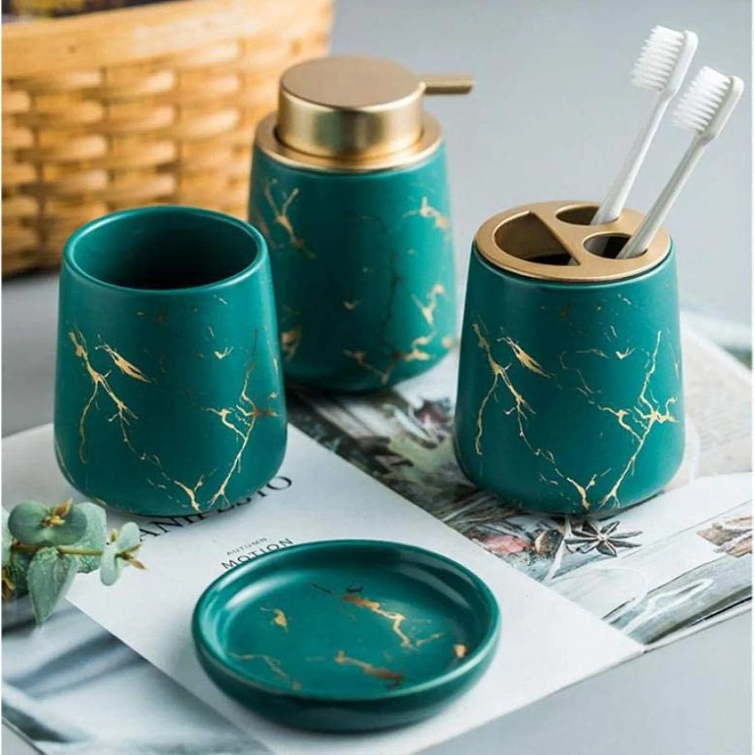 ست شستشو، ست لوازم جانبی سرامیکی حمام، ست 4 تکه لوازم جانبی حمام، لوازم خانگی، بطری لوسیون مرمری، جا مسواکی، جای صابون - سبز ست شستشو، ست لوازم جانبی سرامیکی حمام، ست 4 تکه لوازم جانبی حمام، لوازم خانگی، بطری لوسیون مرمری، جا مسواکی، جای صابون - سبز