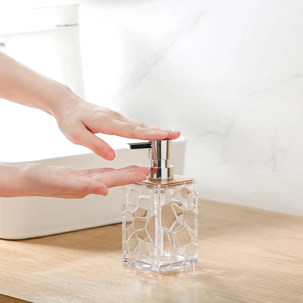 ست لوازم جانبی حمام بوهمی YAUKPH با سینی، جای مایع دستشویی بامبو، جا مسواکی، جعبه پنبه، اکریلیک شفاف ست لوازم جانبی حمام بوهمی YAUKPH با سینی، جای مایع دستشویی بامبو، جا مسواکی، جعبه پنبه، اکریلیک شفاف