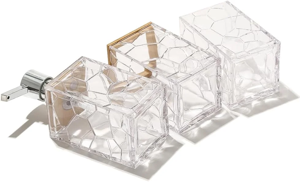 ست لوازم جانبی حمام بوهمی YAUKPH با سینی، جا مایع دستشویی بامبو، جا مسواکی، جعبه پنبه، اکریلیک شفاف ست لوازم جانبی حمام بوهمی YAUKPH با سینی، جا مایع دستشویی بامبو، جا مسواکی، جعبه پنبه، اکریلیک شفاف